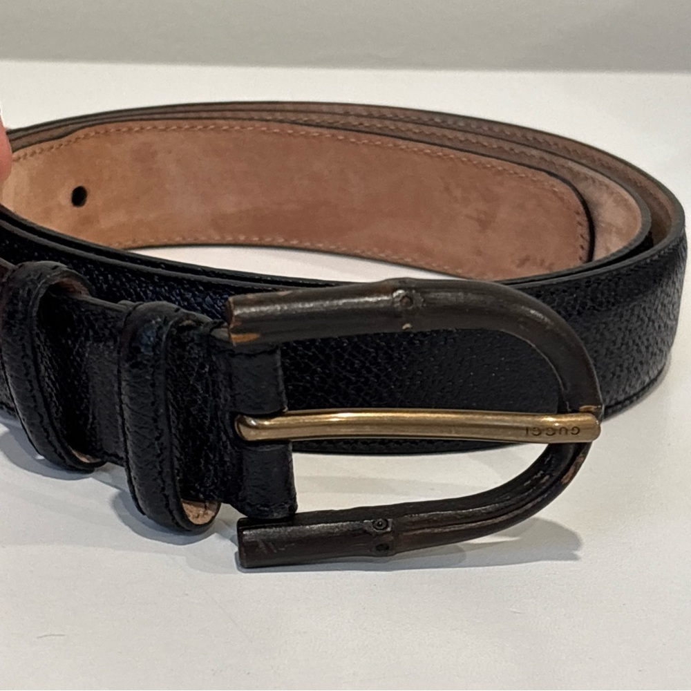 Gucci Mens Leather Belt Bamboo Buckle Accents 100-40